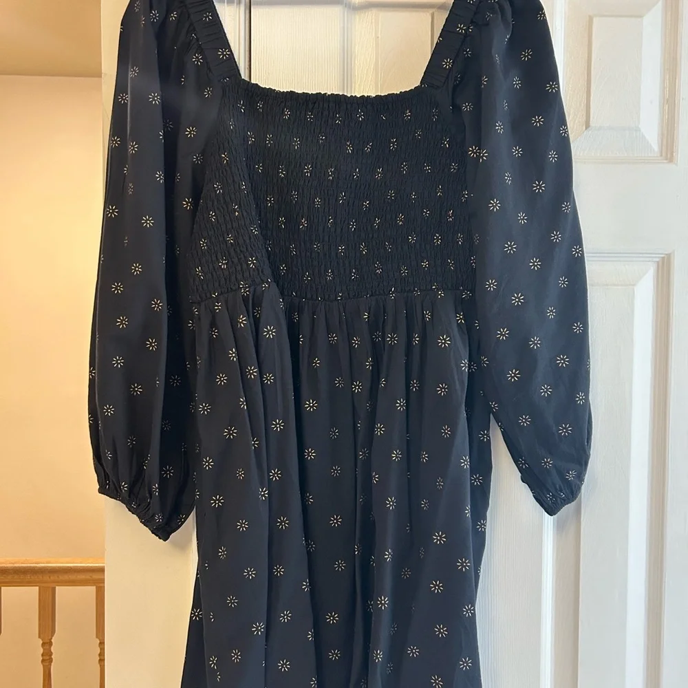 Madewell Black Floral Mini Puff Sleeve Dress - Picture 2 of 5